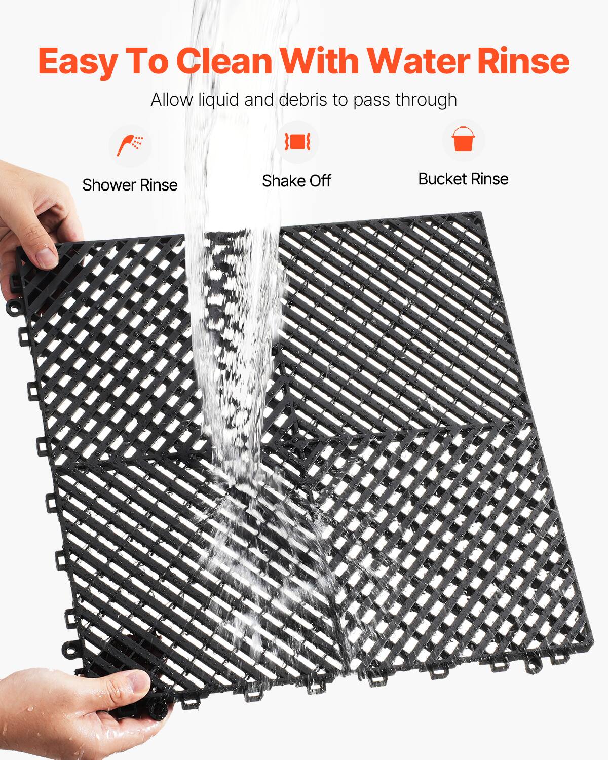 Easy To Clean With Water Rinse
Allow liquid and debris to pass through
Shower Rinse
Shake Off
Bucket Rinse