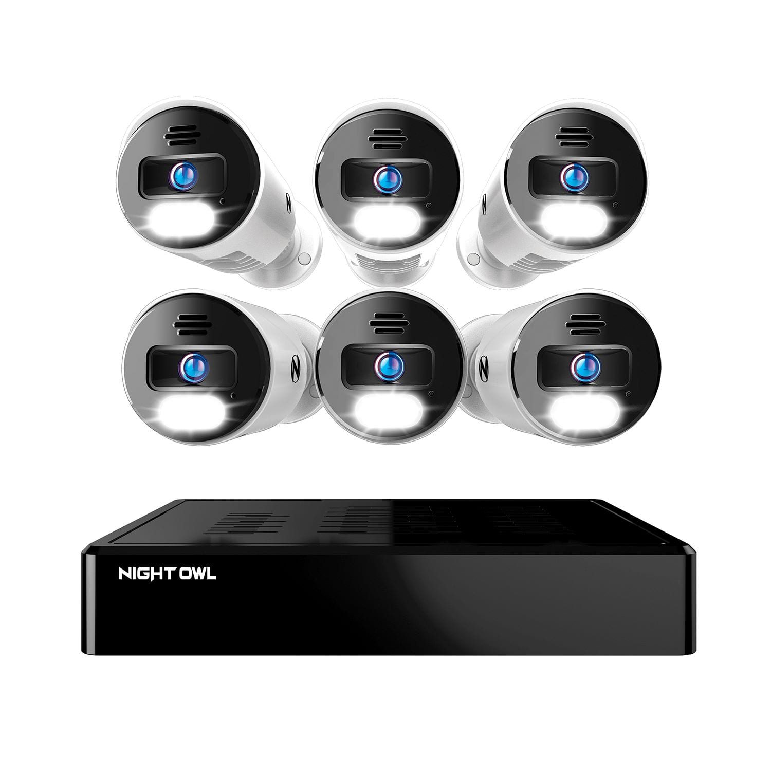 Front. Night Owl - 8-Channel, 6-camera Indoor/Outdoor Wired 4K Ultra HD 2TB NVR Spotlight Surveillance System - White.
