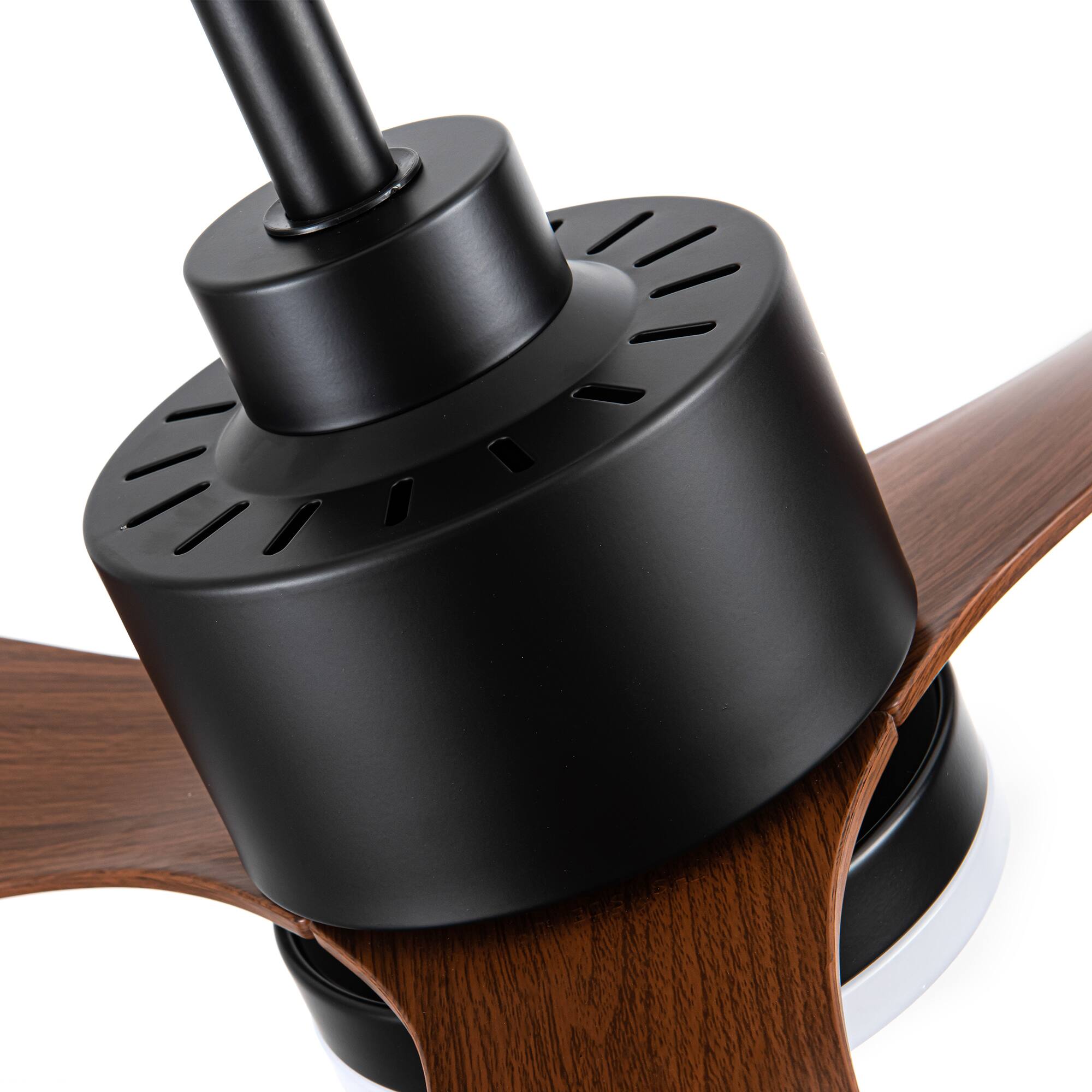 Alt View 8. Breezary - Breezary 52'' Ceiling Fan with 3-Color Light, 3 ABS Blades, DC Motor, 5"/10" Downrods, 6-Speed Remote & Memory Function - Matte Black and Dark Wood Grain.