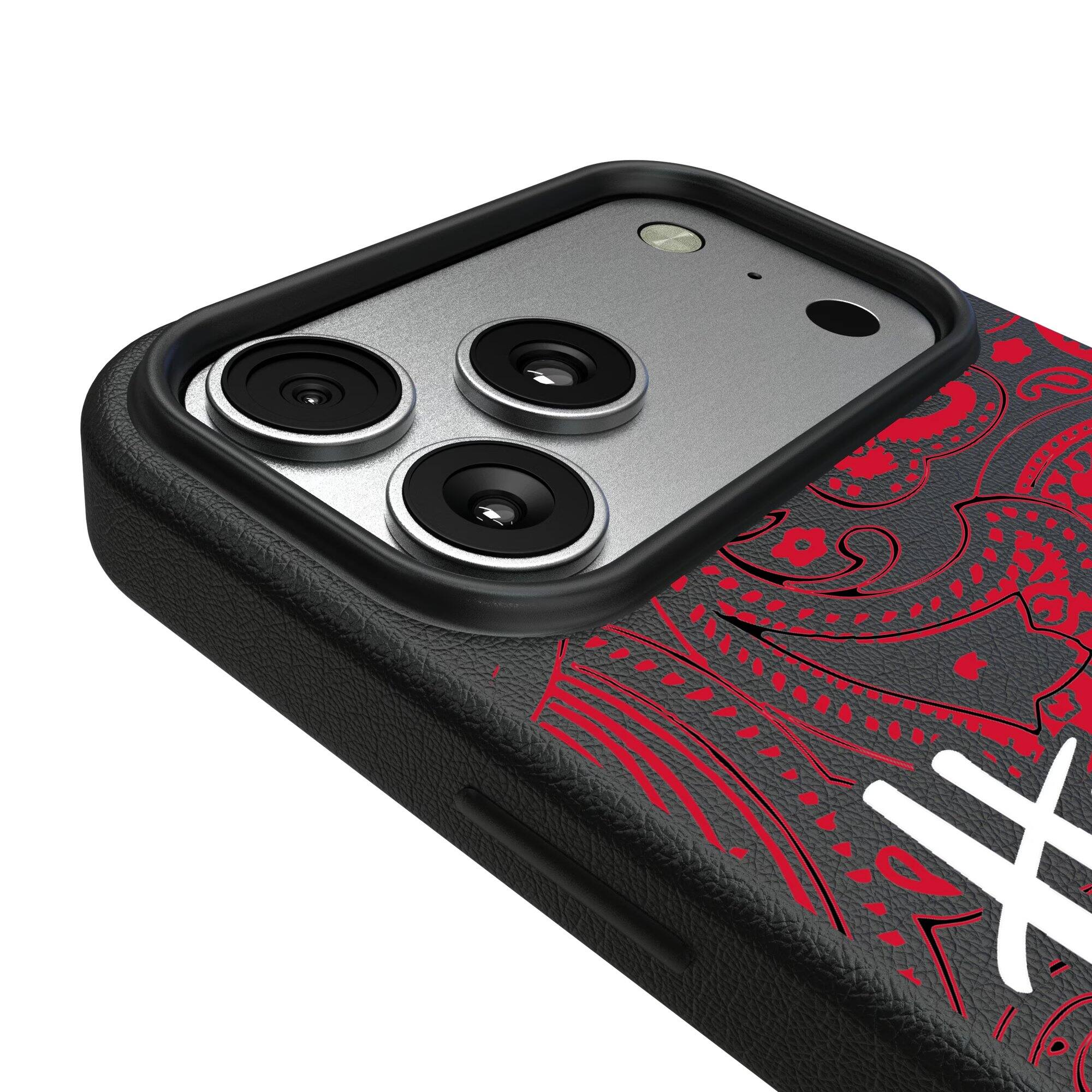 Alt View 2. Keyscaper - Nebraska Huskers Paisley iPhone Magnetic Bump Case - 16 Pro - Black.