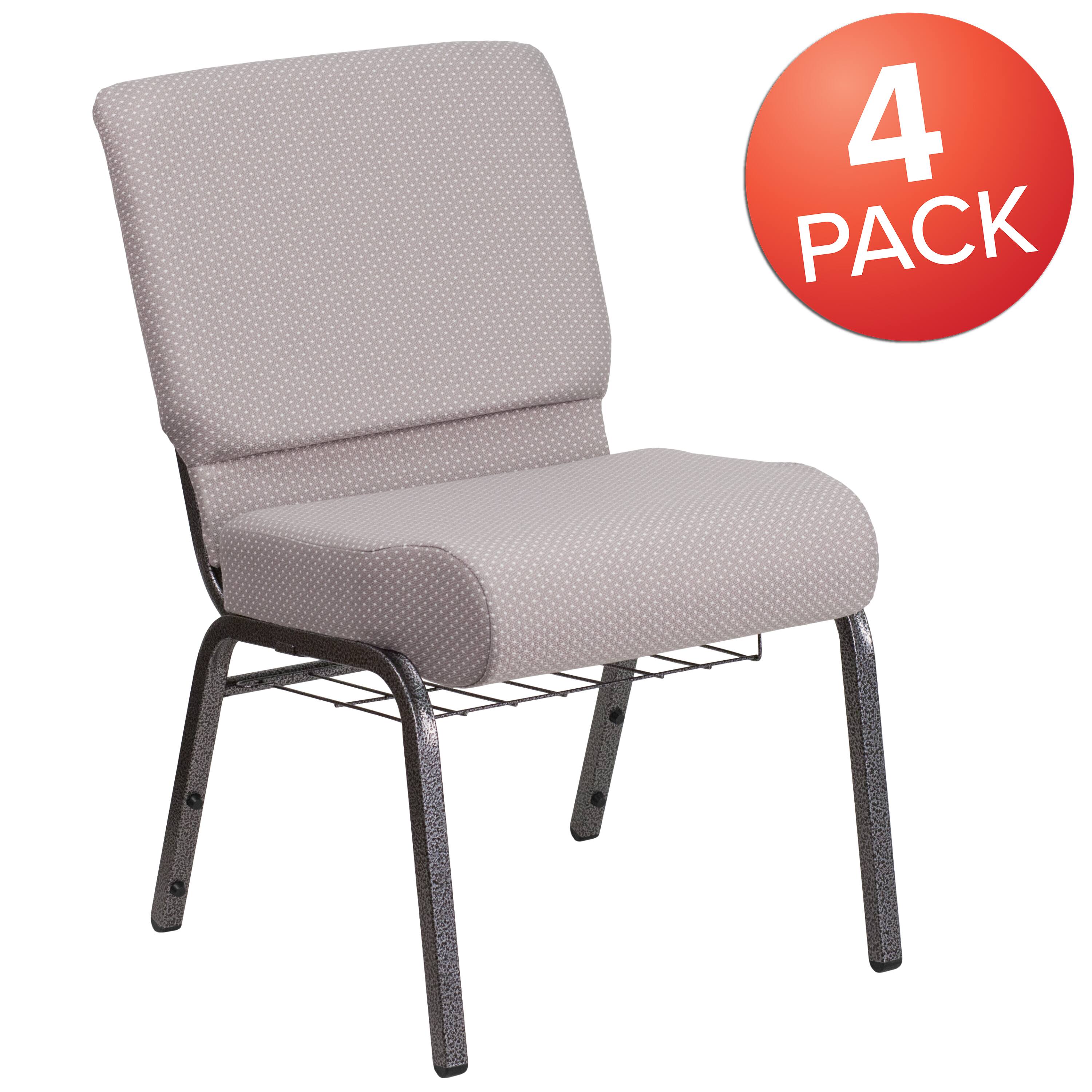 Alt View 1. Emma + Oliver - 4 Pack 21''W Church Chair with Book Rack - Gray Dot Fabric/Silver Vein Frame.