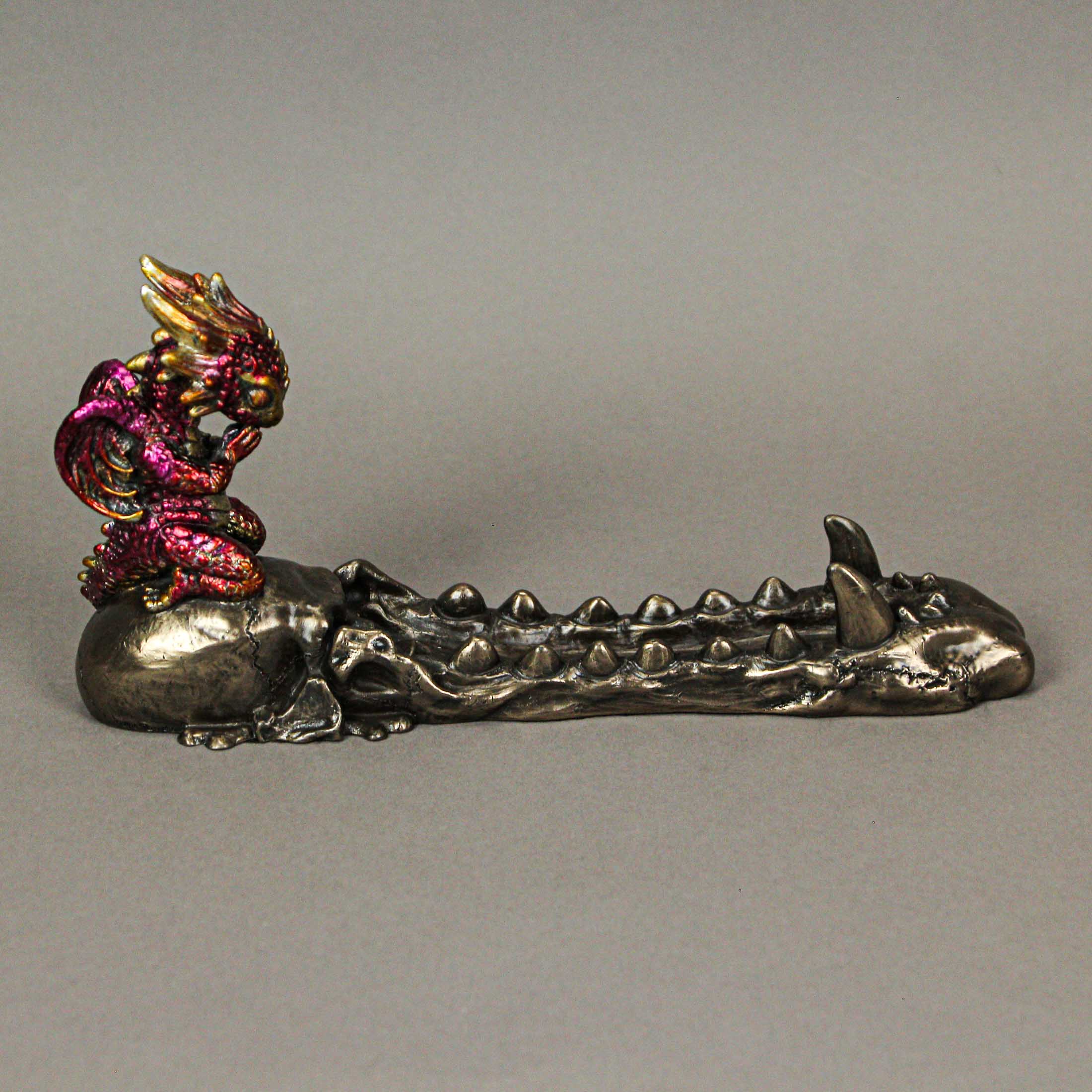 Alt View 7. Veronese Design - Dragonling Bronze Finish Baby Dragon on Skull Stick Incense Holder - Multicolored.