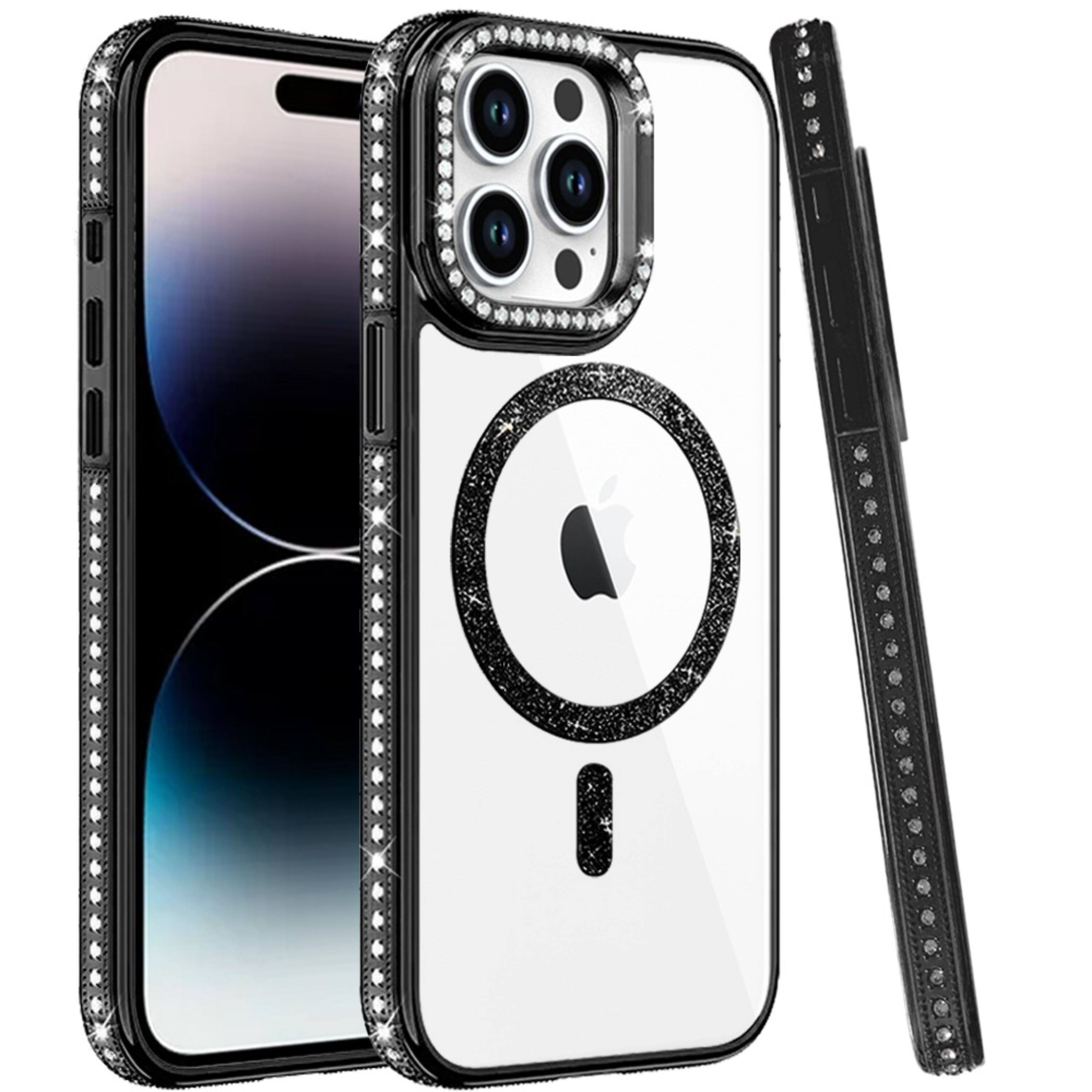 Left. Kitcheniva - Diamond Bling Border Magnetic Circle Glitter For iPhone 14 Pro Max Black - Black.