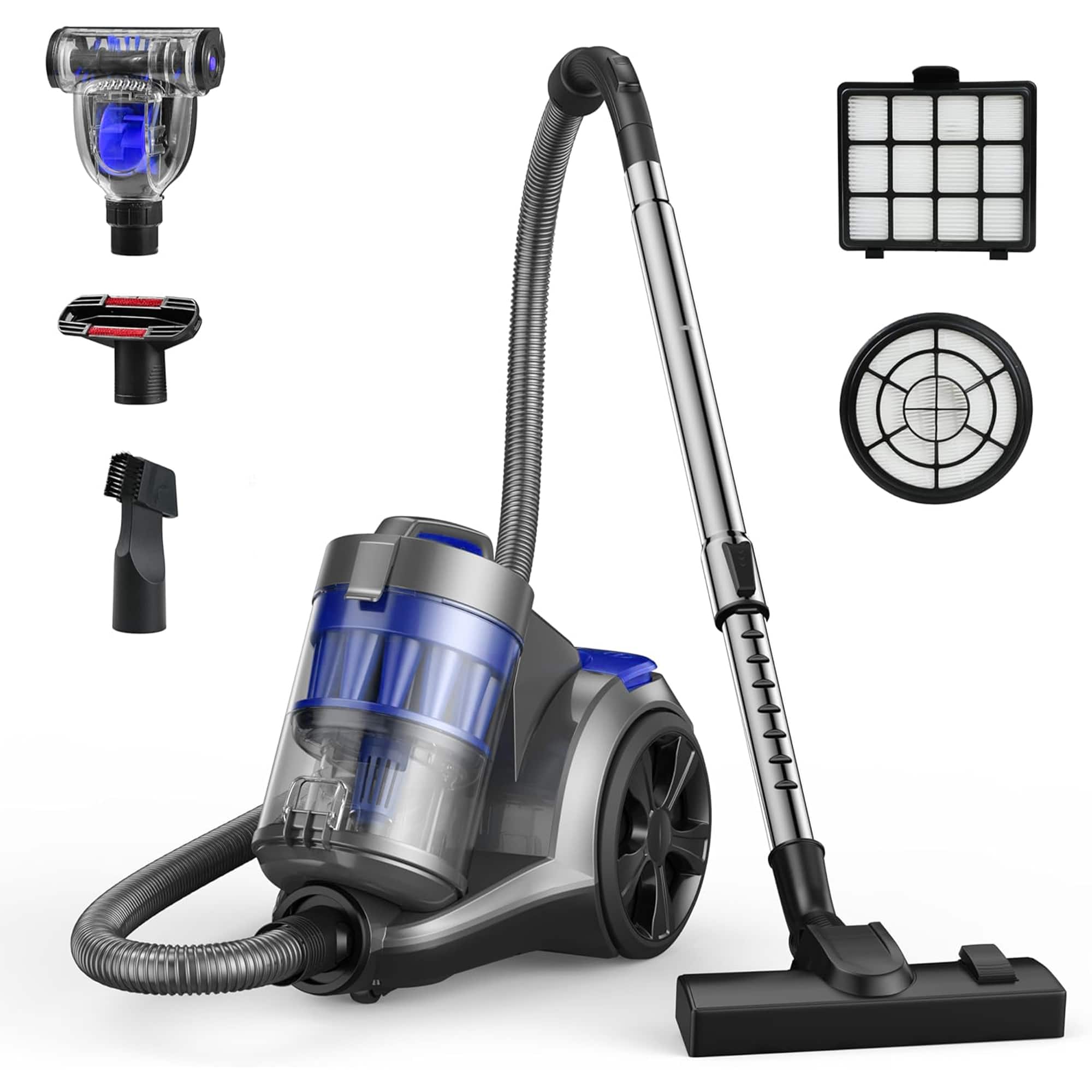 Aspiron - 1700W Bagless Canister Vacuum Cleaner, 45KPa, HEPA Filters, 3.5QT Dust Cup, Pet Hair & Hard Floors