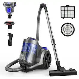 Aspiron - 1700W Bagless Canister Vacuum Cleaner, 45KPa, HEPA Filters, 3.5QT Dust Cup, Pet Hair & Hard Floors