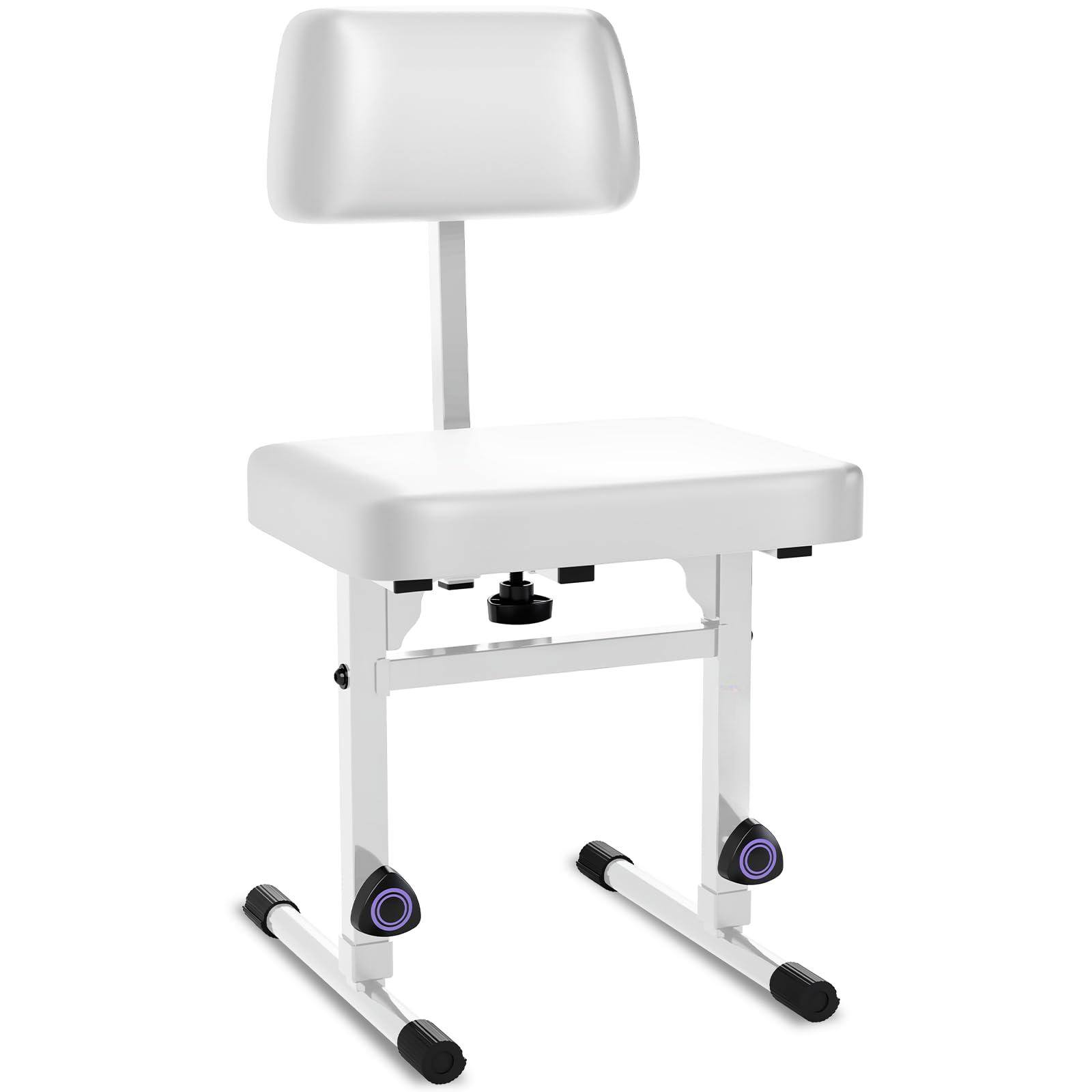 Front. MAGICAL RUBS - Piano Bench Adjustable Stool - Music With Backrest Seat For Stand Black Padded Cushion Musicians Chair (white) - White.