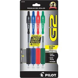 Pilot - G2 Retractable Gel Pens, Ultra Fine Point, 4/Pack - Assorted Ink