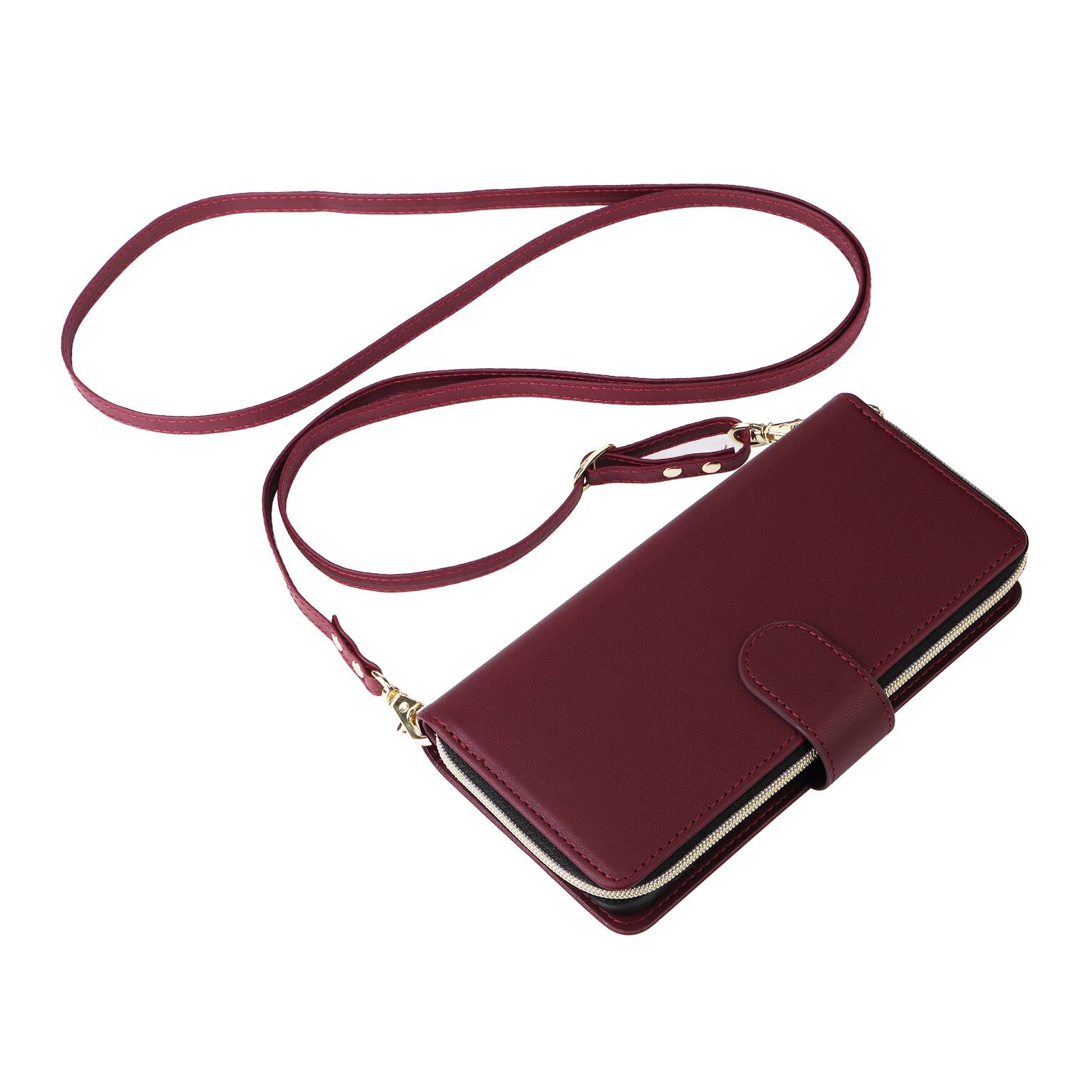 Alt View 3. Dteck - Crossbody Wallet Case for Samsung Galaxy S25 Ultra, Shockproof Zipper Pocket PU Leather Folio Cover with 9 Card Slots - Winered.