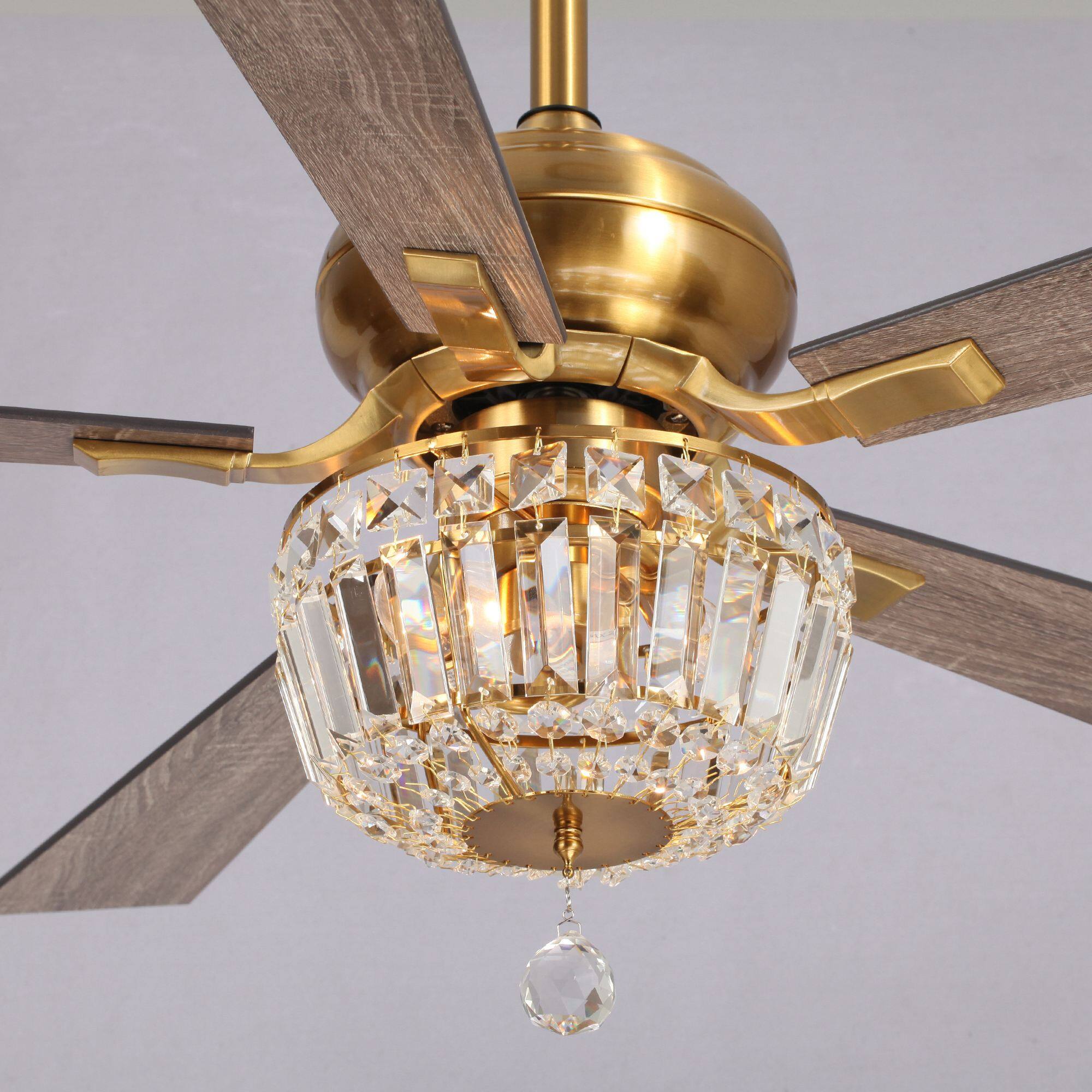 Alt View 4. Parrot Uncle - 52" Ganga Modern Downrod Mount Reversible Crystal Ceiling Fan with Lighting and Remote Control - Gold.