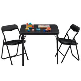 Vecelo - Kids Folding Table and Chairs Set of 3- Toddler Activity Center , Play & Learning, Indoor Outdoor Use - Black