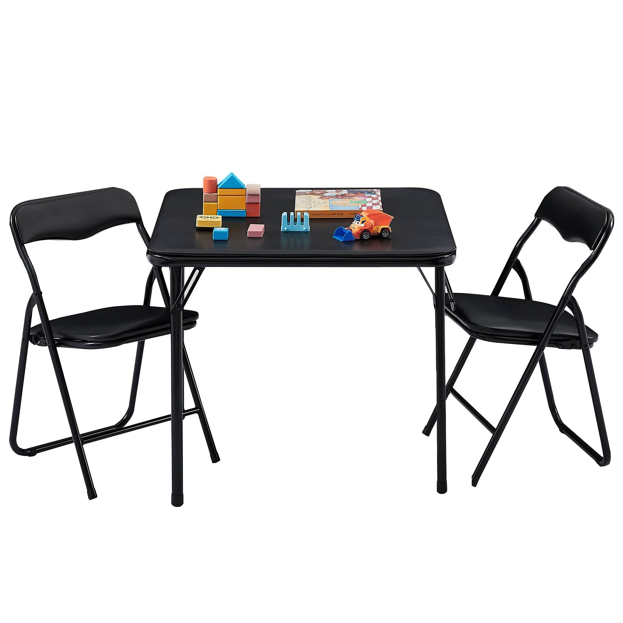 Front. Vecelo - Kids Folding Table and Chairs Set of 3- Toddler Activity Center , Play & Learning, Indoor Outdoor Use - Black.