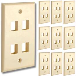 Cmple.com - Cmple - Keystone Wall Plate Cover Ethernet Wall Plates for Modular Inserts, RJ45 Keystone Jack - 10 Pack 4 Port - Ivory