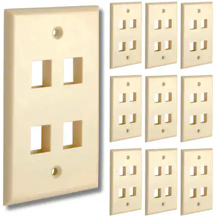 Front. Cmple.com - Cmple - Keystone Wall Plate Cover Ethernet Wall Plates for Modular Inserts, RJ45 Keystone Jack - 10 Pack 4 Port - Ivory - Ivory.