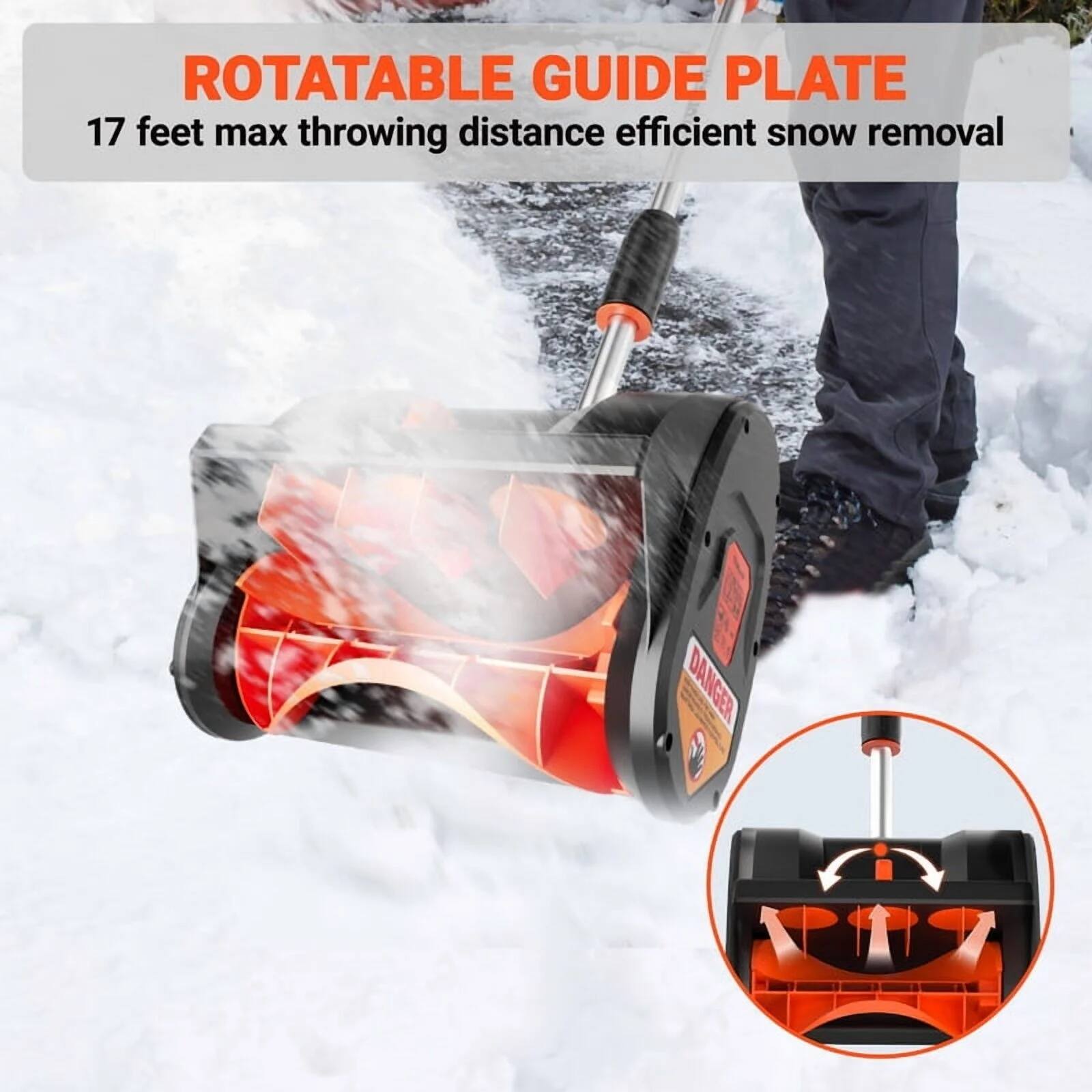 ROTATABLE GUIDE PLATE  
17 feet max throwing distance efficient snow removal  
DANGER