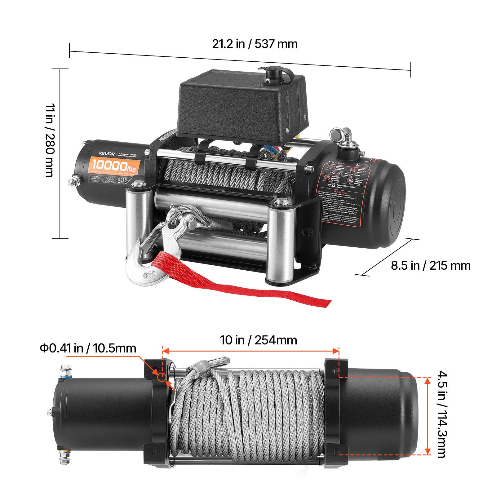 21.2 in / 537 mm  
11 in / 280 mm  
8.5 in / 215 mm  
10 in / 254 mm  
4.5 in / 114.3 mm  
0.41 in / 10.5 mm  
10000 lbs