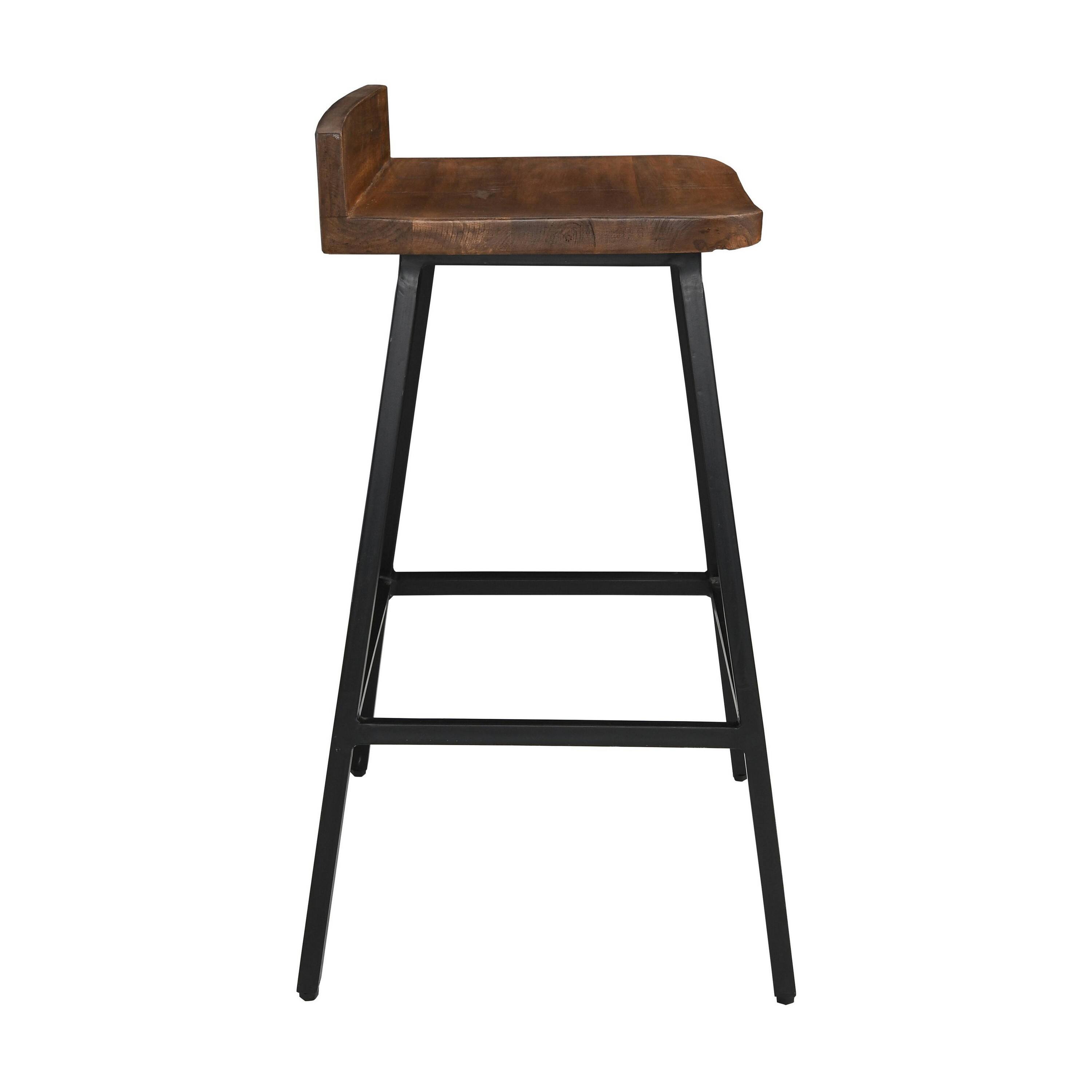Back. Manhattan Lane - Counter Stool Chair Set of 2, Low Back,Iron Base, Mango Wood - Brown, Black.