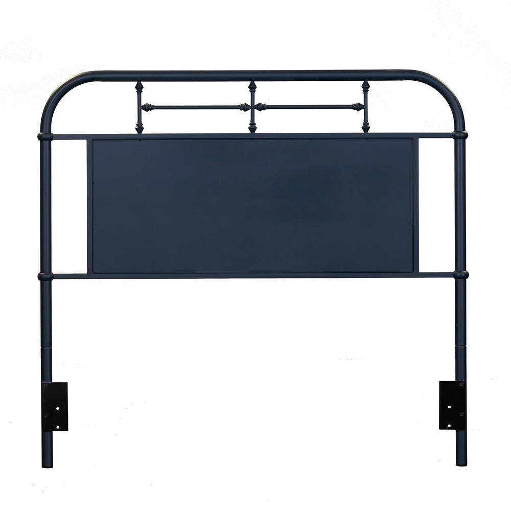 Left. Liberty Furniture Industries - Vintage Series Full Metal Headboard - Navy in Distressed Metal - Black.