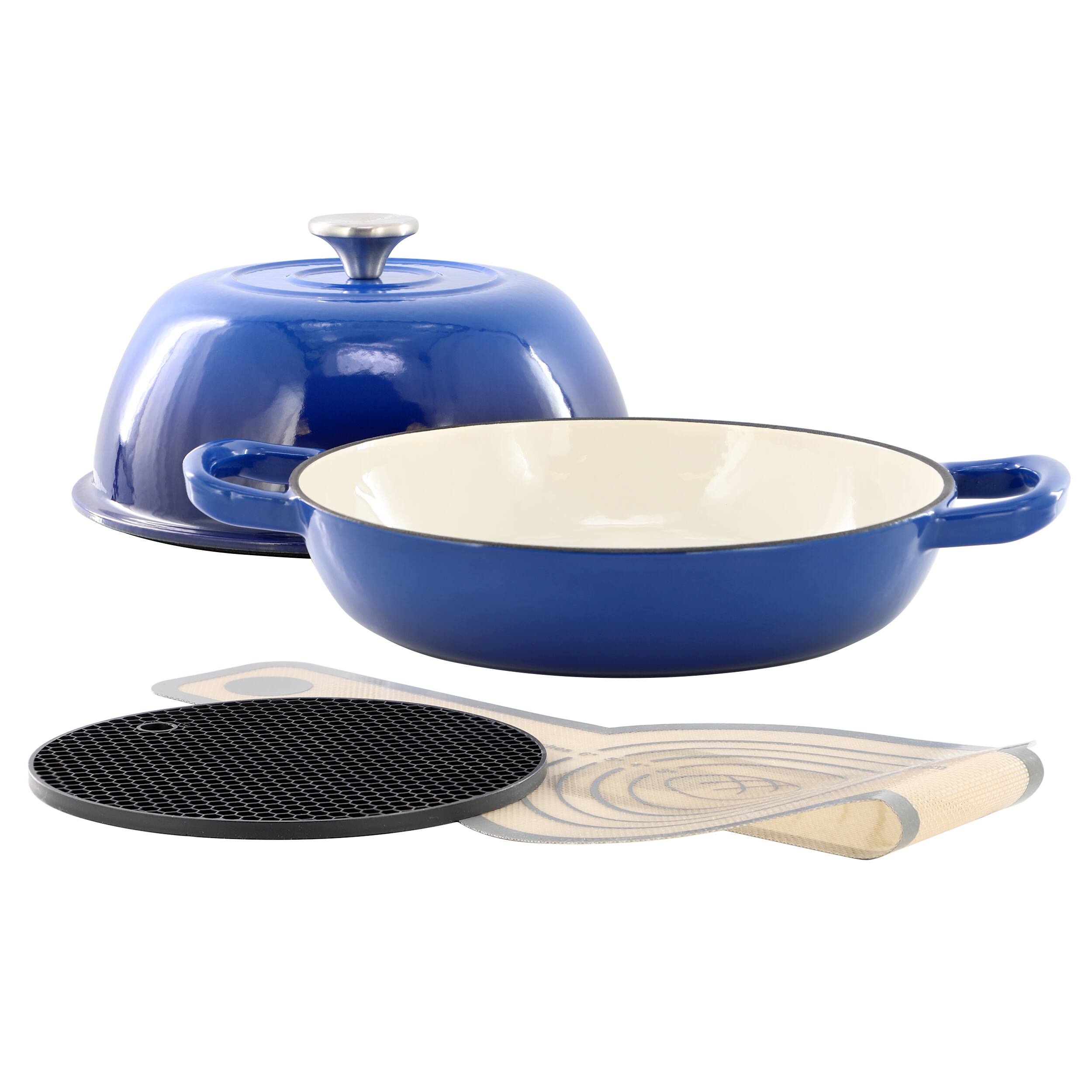 Alt View 1. MegaChef - MegaChef 6 Quart Enameled Cast Iron Bread Pot in Blue with Baking Mat.