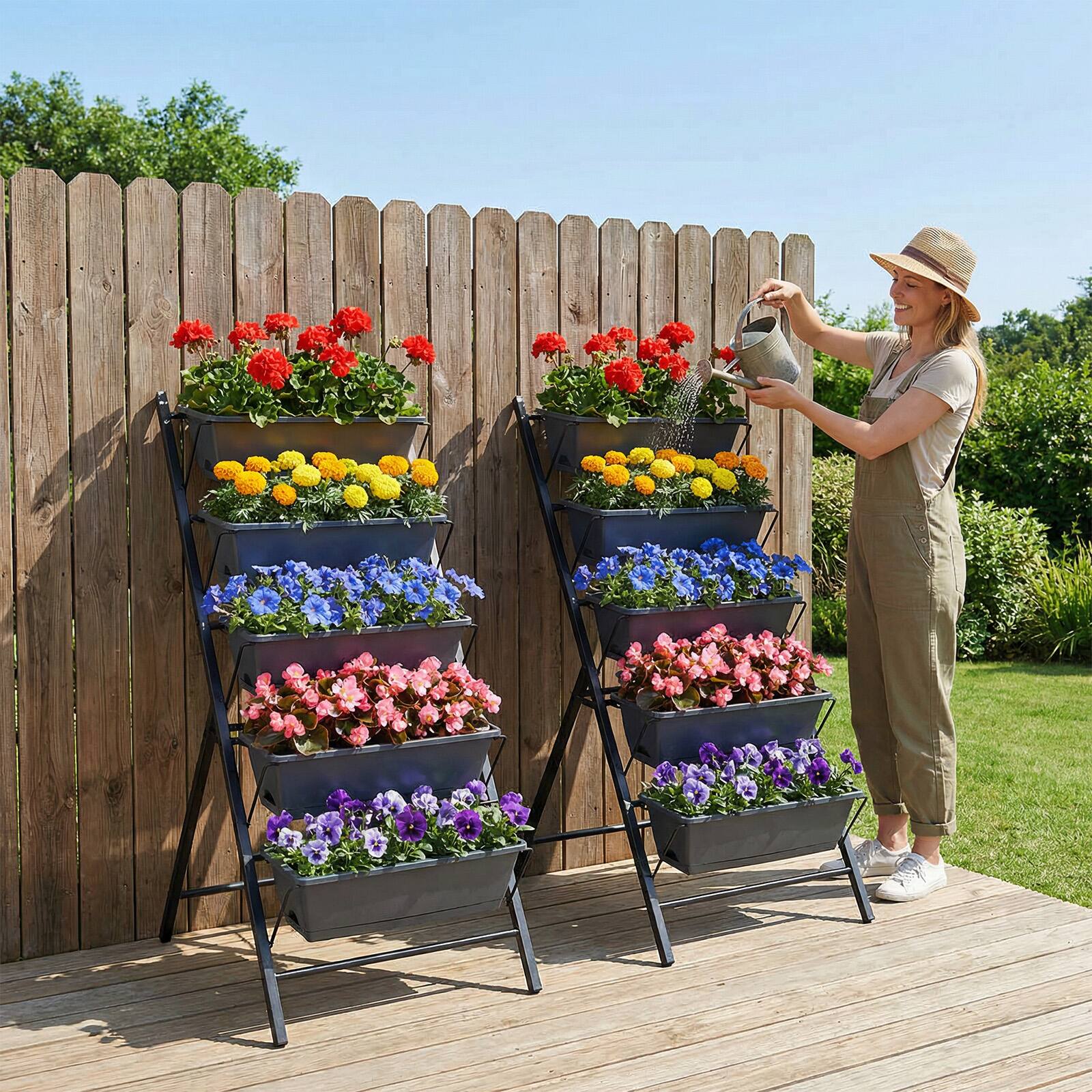 Alt View 1. Costway - Costway 2 PCS 5-Tier Vertical Raised Garden Bed with Drainage System & Removable Trays - Black.