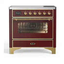 ILVE - Majestic II 36 inch Induction Range with 5 Elements ( Brass Trim) - Burgundy