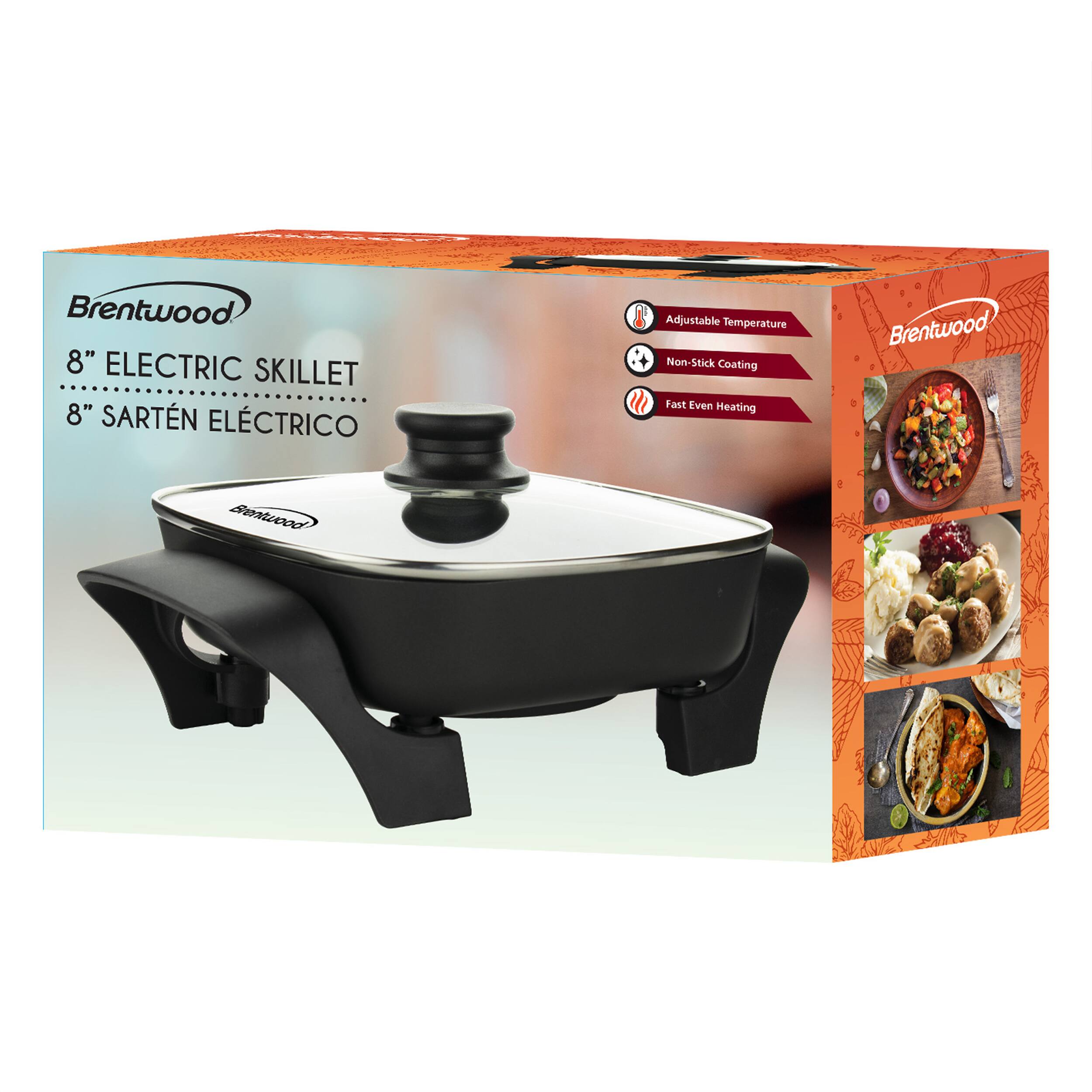 Brentwood 8" ELECTRIC SKILLET 8" SARTÉN ELECTRICO Adjustable Temperature Non-Stick Coating Fast Even Heating Brentwood