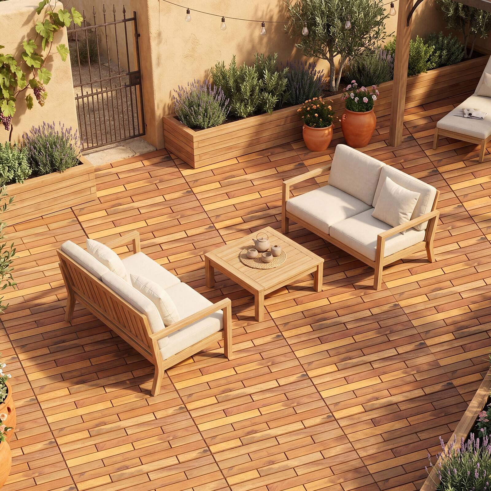 Alt View 2. Costway - Costway 24" x 12" Acacia Wood Interlocking Deck Tiles, 24 PCS Waterproof Flooring Tiles - Natural.