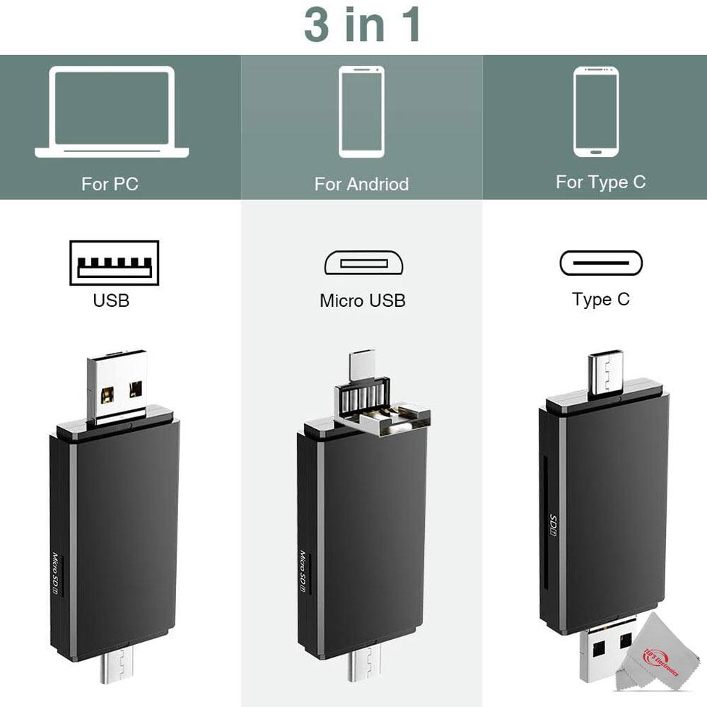 3 in 1

For PC
USB

For Android
Micro USB

For Type C
Type C