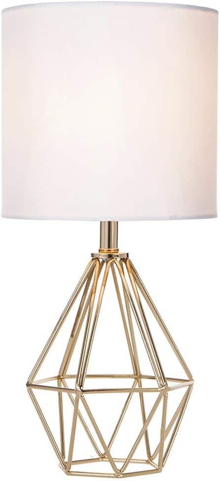 Stamp n Camp - COTULIN Modern Hollow Out Base Bedroom Table Lamp Bedside Nightstand Lamp with Geometric Metal Base Fabric Shade - Gold
