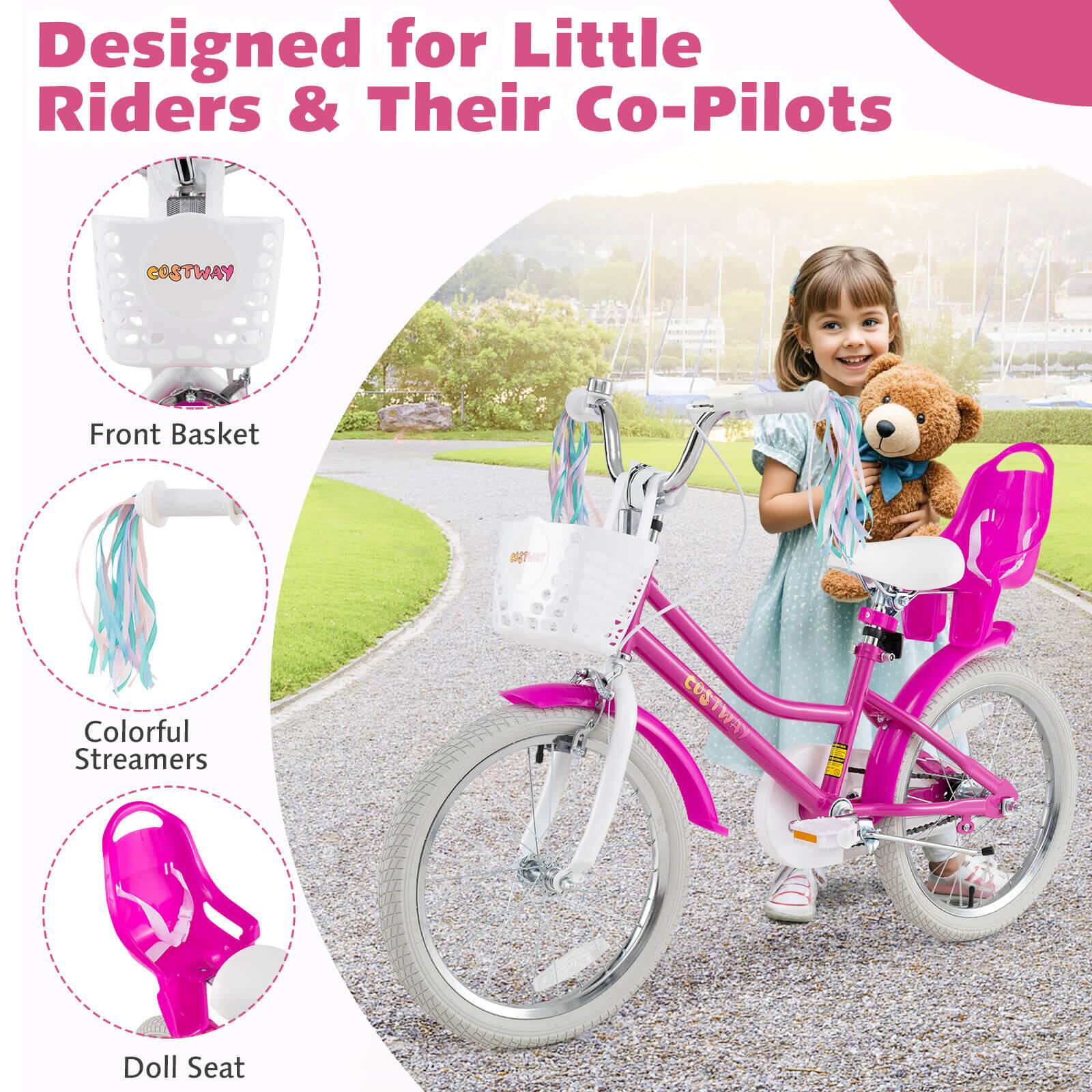 Designed for Little Riders & Their Co-Pilots

- Front Basket
- Colorful Streamers
- Doll Seat
