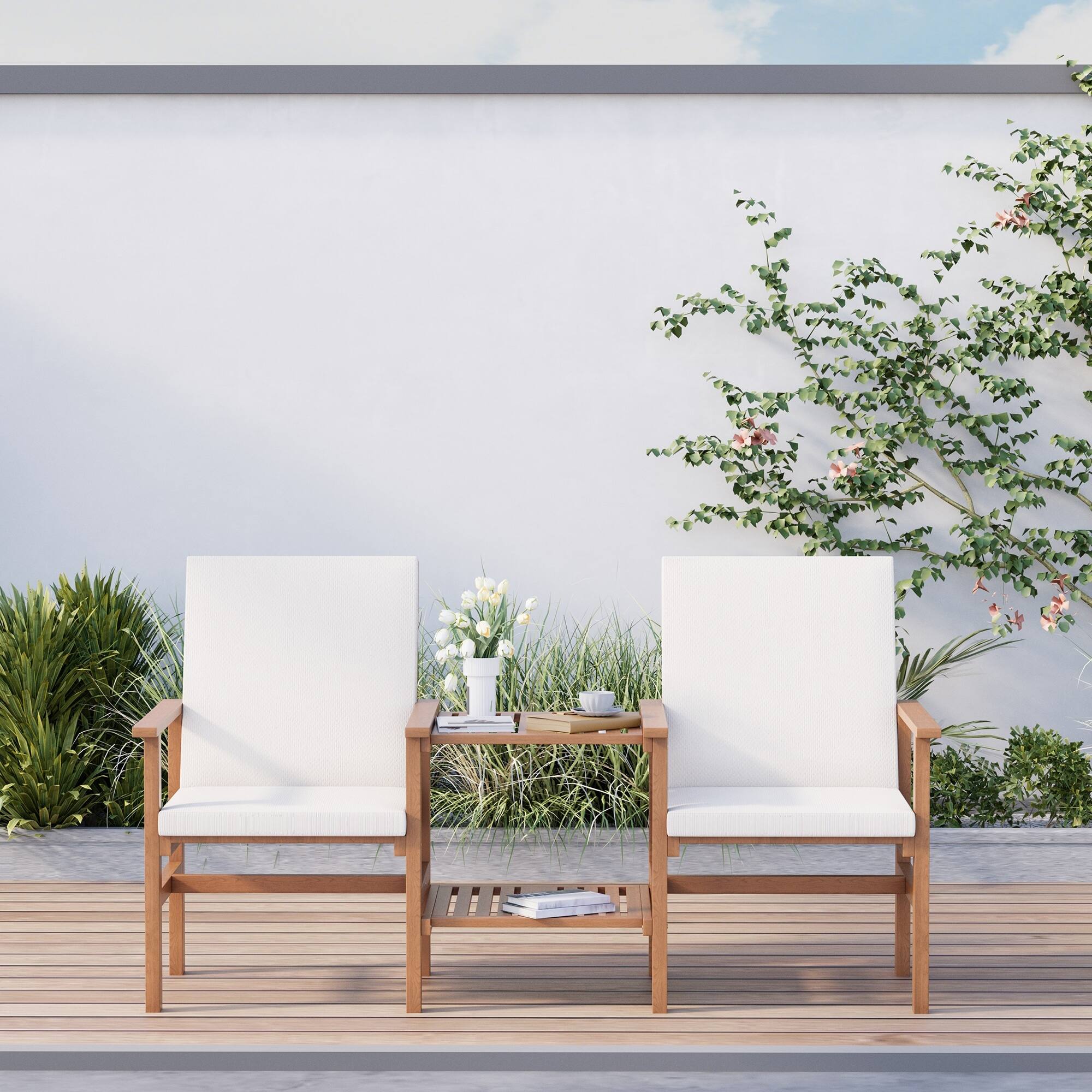 Angle. U-HOMY - 4-Piece Wood Patio Furniture Set with Waterproof Cushions, Outdoor Conversation Set for Garden Backyard Poolside - Wood.