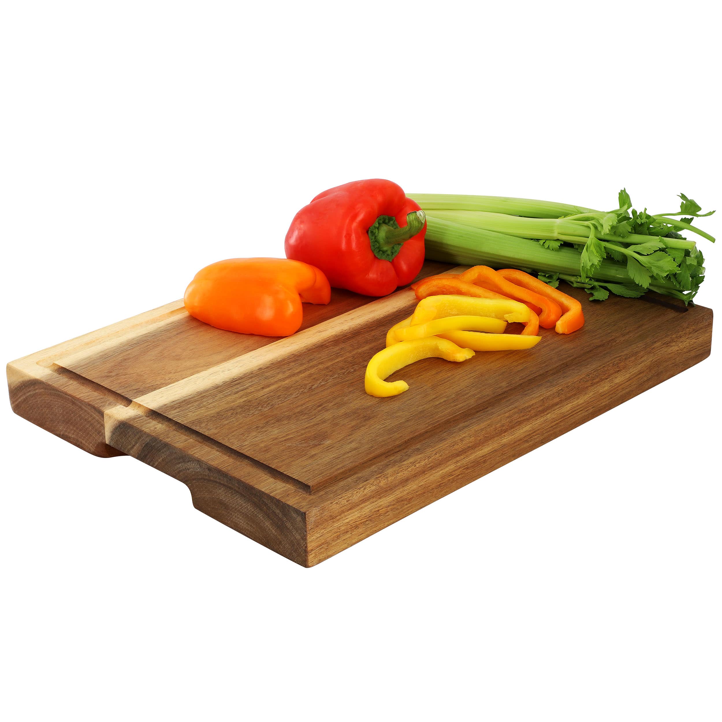MegaChef - 15.5 x 12 Inch Acacia Wood 1.5 Inch Thick Carving and Cutting Serving Butcher Board with Juice Groove - Brown