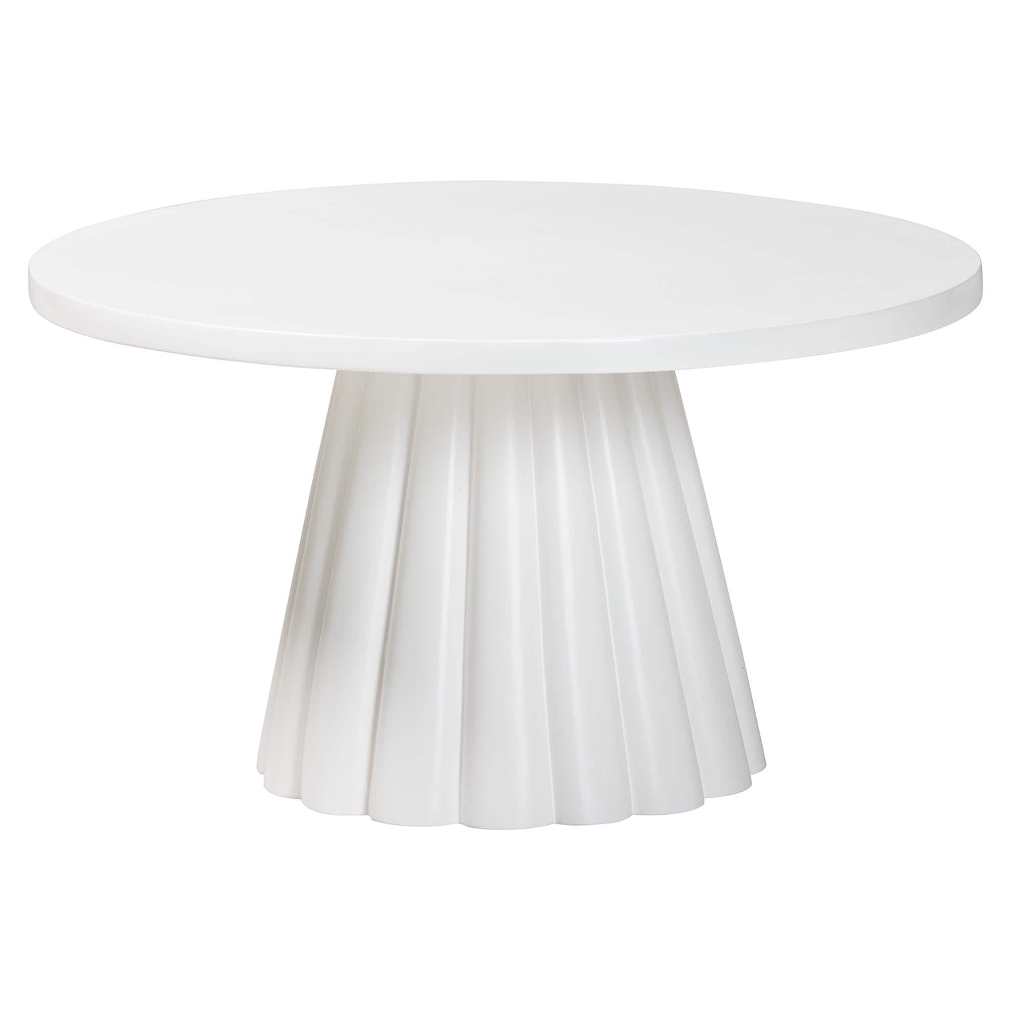 bali & pari - Parvana Round Coffee Table with Fluted Pedestal Base - Contemporary Resin Accent Table for Living Room - White