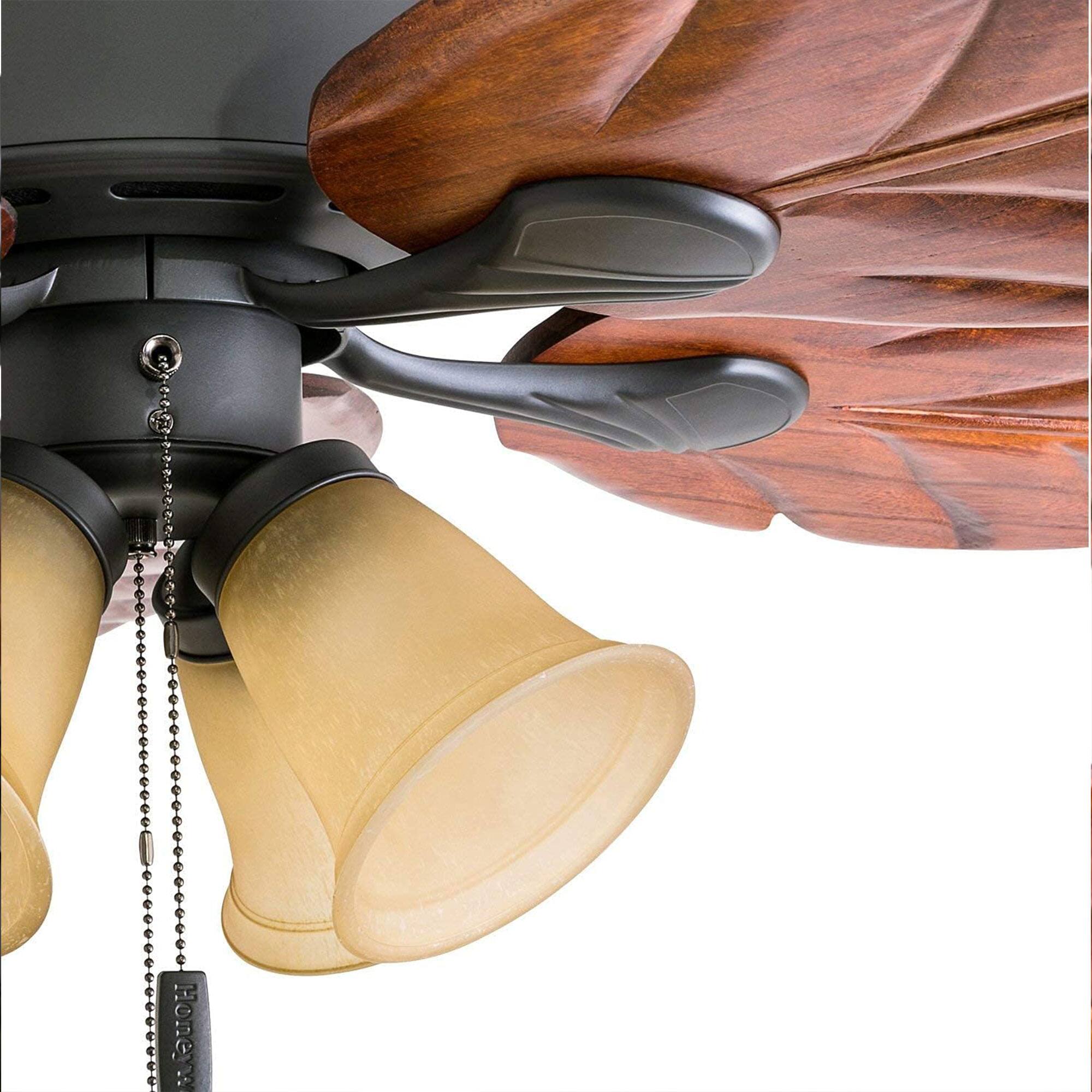 Alt View 7. Honeywell - Honeywell Royal Palm 52" Tropical LED Ceiling Fan with Pull Chain, Bronze - Bronze.