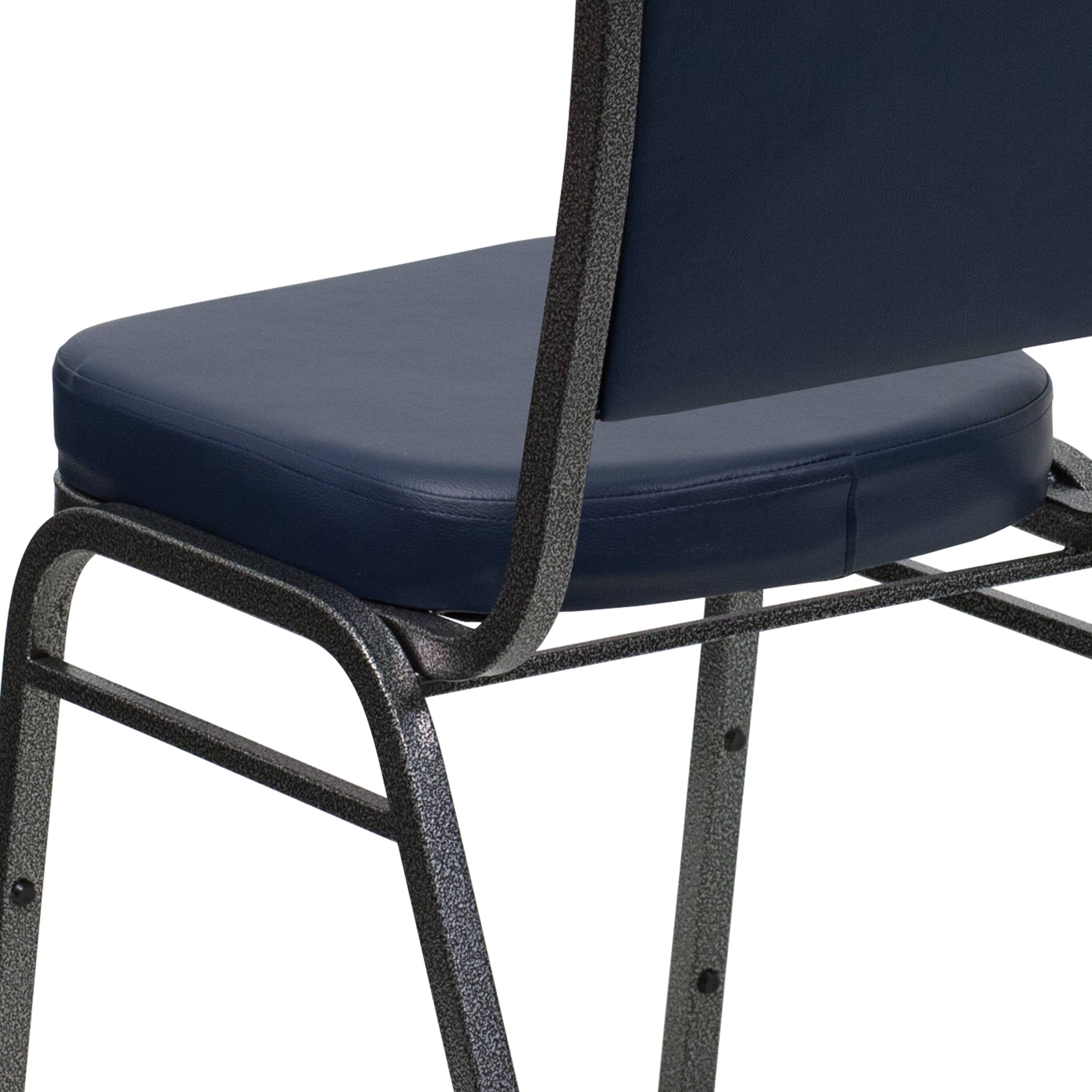 Alt View 9. Emma + Oliver - 4 Pack Crown Back Stacking Banquet Chair - Navy Vinyl/Silver Vein Frame.