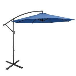 Kadyn - 10 Feet Offset Umbrella with 8 Ribs Cantilever and Cross Base-Blue, Patio Offset Umbrella with Easy Tilt Adjustment