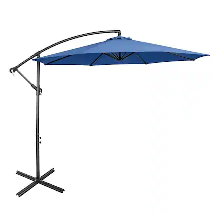 Front. Kadyn - 10 Feet Offset Umbrella with 8 Ribs Cantilever and Cross Base-Blue, Patio Offset Umbrella with Easy Tilt Adjustment.