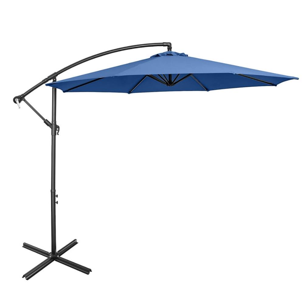 Front. Kadyn - 10 Feet Offset Umbrella with 8 Ribs Cantilever and Cross Base-Blue, Patio Offset Umbrella with Easy Tilt Adjustment.