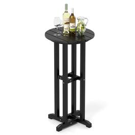 Gymax - 21.5'' Round Bar Table Patio HDPE Bar Height Dining Table w/ Slatted Tabletop - Black