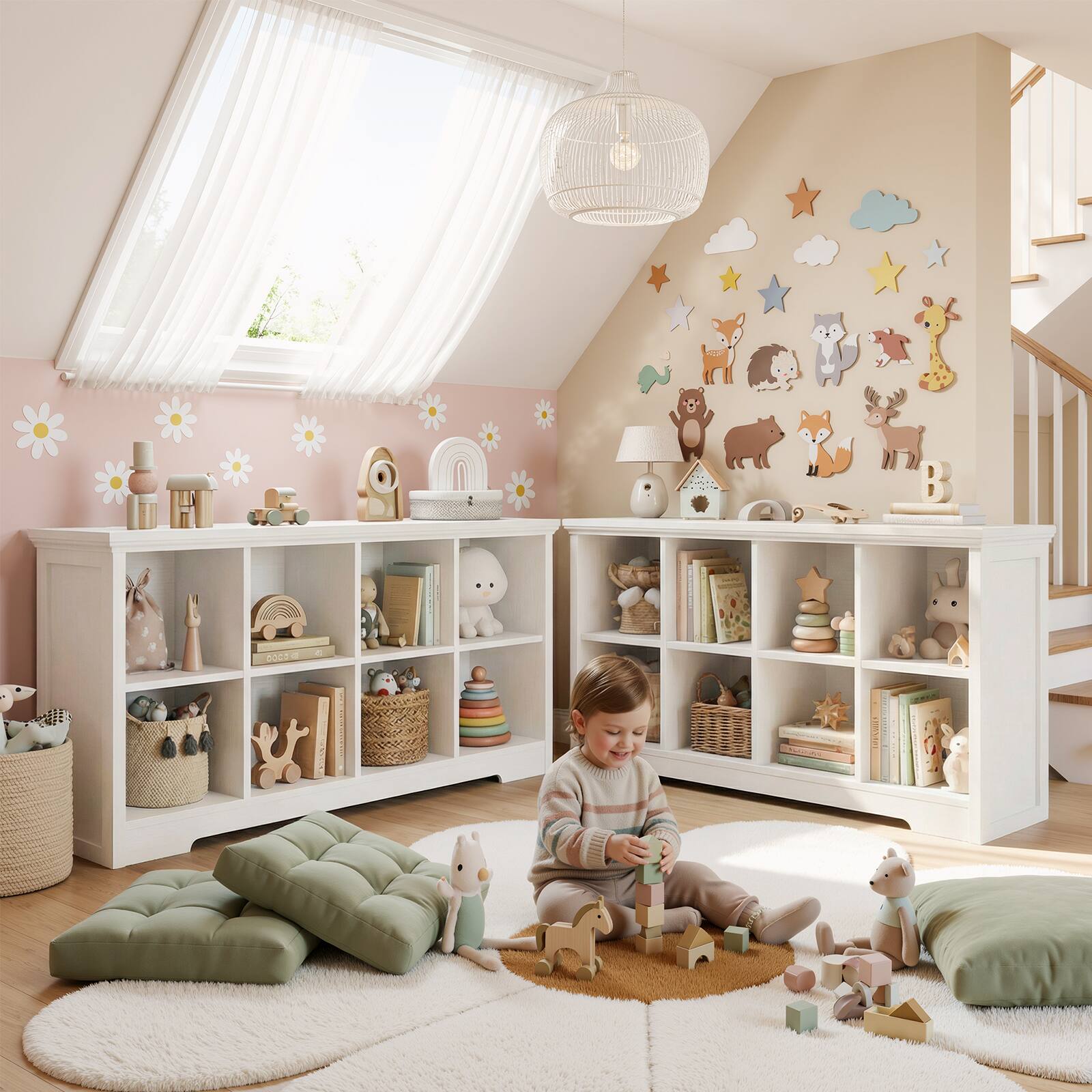 Alt View 2. Aheaplus - 8 Cube Organizer with Charging Station, 50'' Width Cube Bookcase with Open Shelves - White.