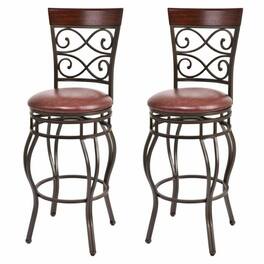 Gymax - 2PCS Retro Swivel Bar Stools w/ Padded Seat Home Kitchen Pub Bistro - Cherry + Brown