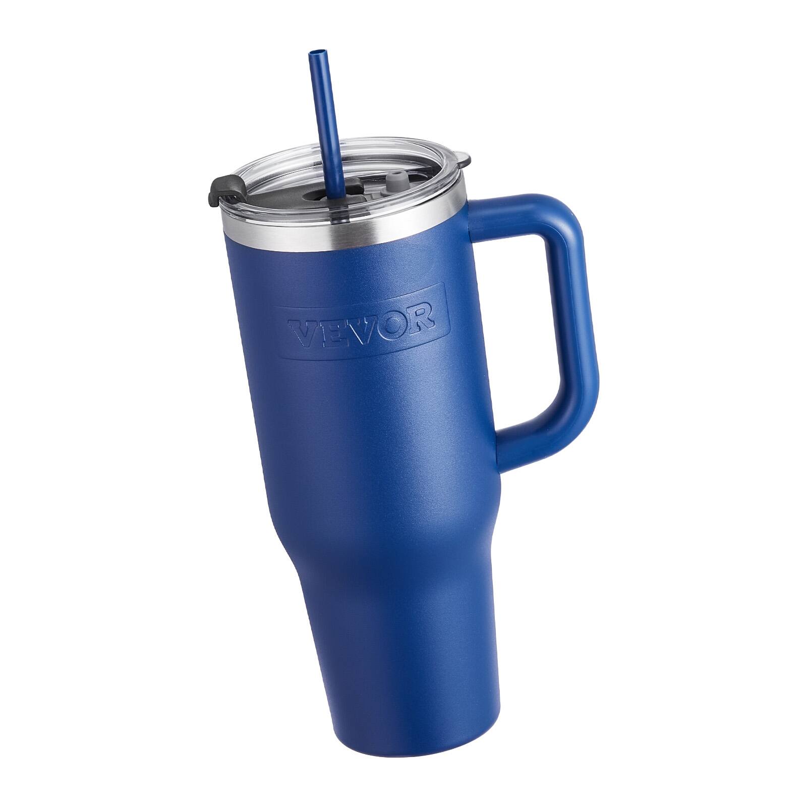 Alt View 5. VEVOR - 40 oz Insulated Water Bottle, Stainless Steel Sports Coffee Cup with Lid, Handheld Travel Coffee Mug Double Walled - Blue Body, Transparent AS Lid.