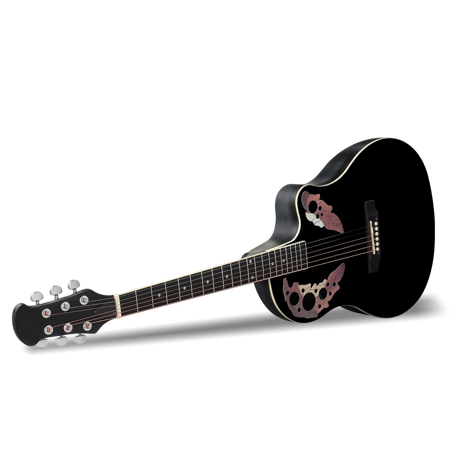 Angle. Winado - 41in Acoustic-Electric Guitar, 6 String Cutaway Guitar with EQ-7545R Bass Preamp with Four-Band EQ, Unique Round-back.