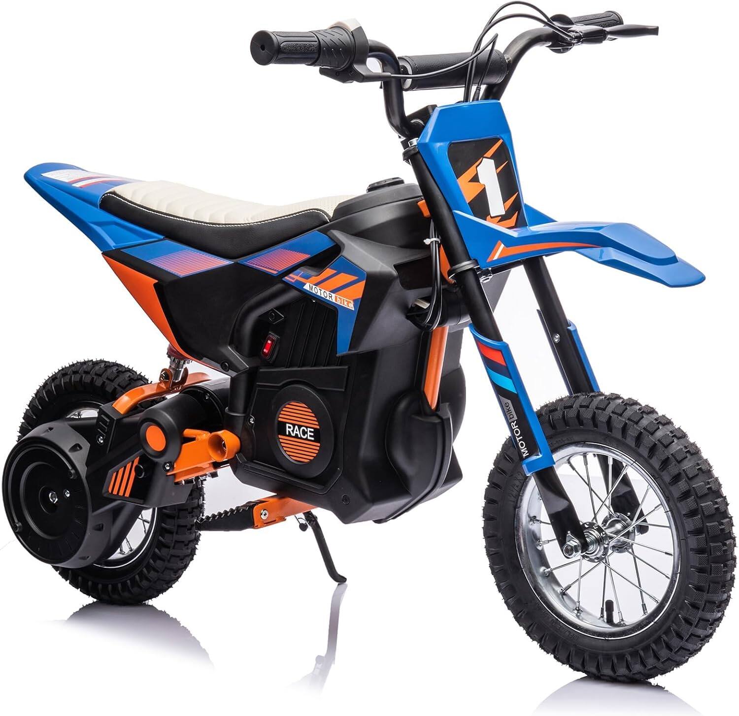 Homhougo - 24V kids electric dirt bike 250W motor metal suspension leather seat air tires twist throttle Ages 8-12 Blue price history on PriceWatchPro