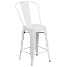 Emma + Oliver - Commercial Grade 24"H Colorful Metal Indoor-Outdoor Counter Stool with Back - White
