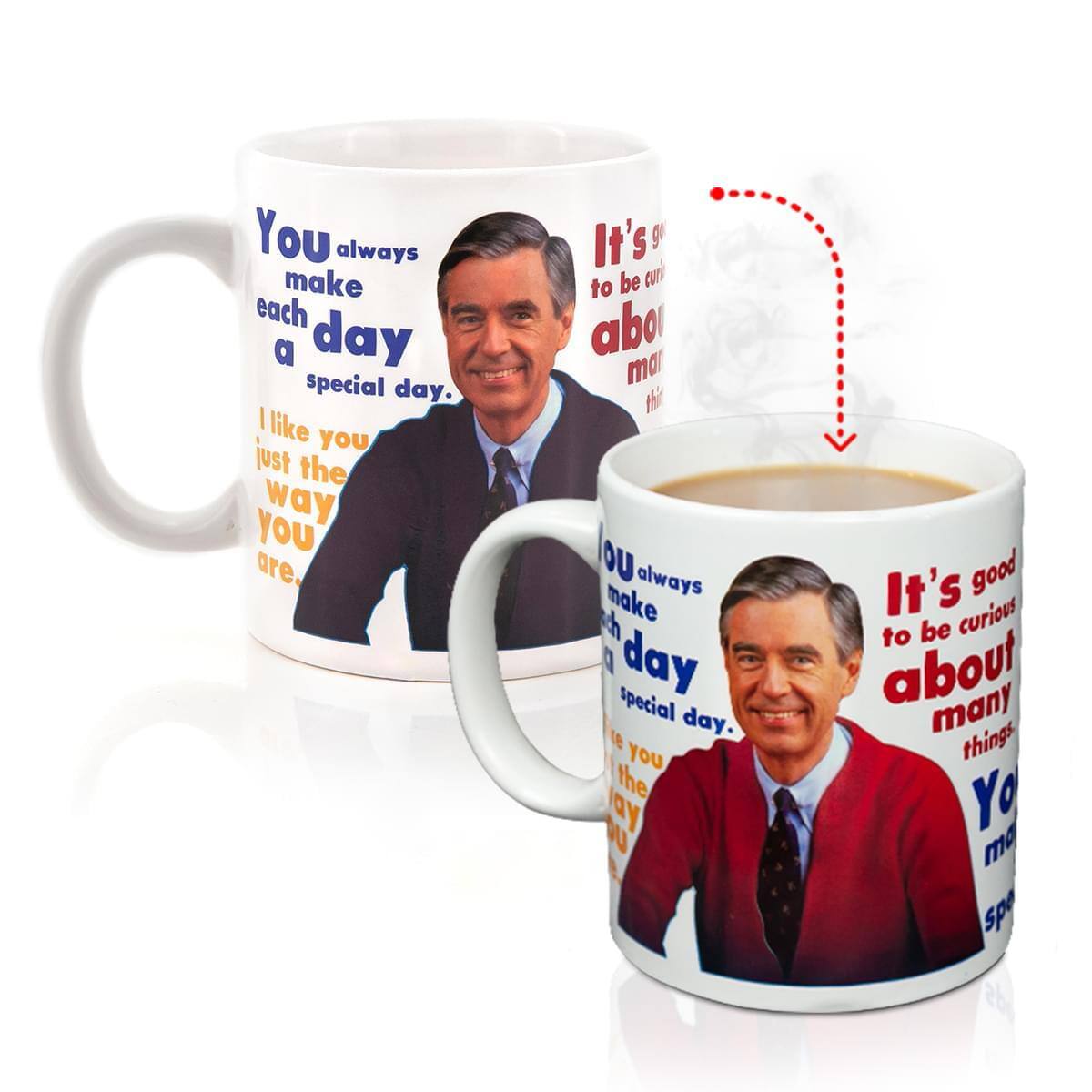 Surreal Entertainment - Mister Rogers Sweater Changing Mug | Sweater Changes With Heat | Holds 16 Ounces - Multi-Color