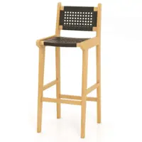 Costway 1 PCS 30" Teak Wood Bar Chair with Backrest & Footrest Bar Height Chair for Deck - Black + Natural - Front_Zoom