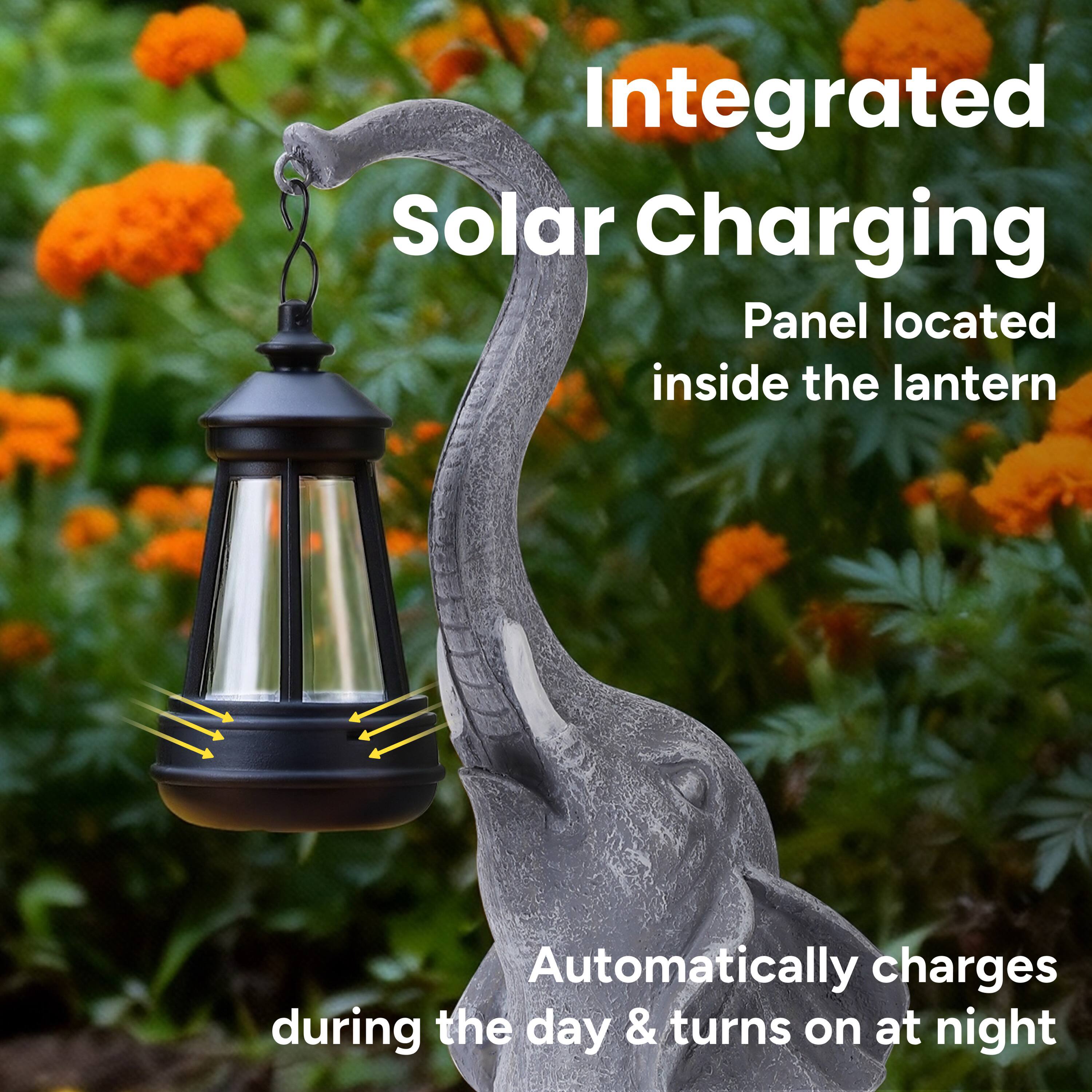 Integrated Solar Charging Panel located inside the lantern. Automatically charges during the day & turns on at night.