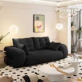Anysun - Sofa Bed - 3-in-1 Foldable Sleeper, Teddy Fabric, Foam-Filled, for Living Room, Guest Bed & Playroom - Black
