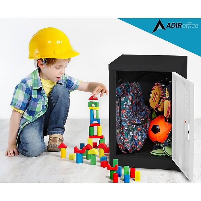 Alt View 4. AdirOffice - Storage Locker 629-Series 24" H 1-Tier Steel Locker with Digital Lock - Black Bidy/White Doors.