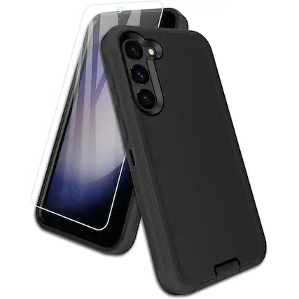 Front. Entronix - Entronix Heavy Duty Case and Clear Screen Protector Bundle for Galaxy S25 Plus - Black.